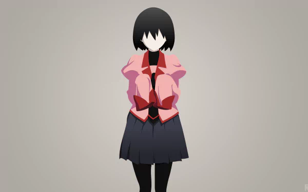 4K Ultra HD anime wallpaper featuring Ougi Oshino from the Monogatari series, depicted with a black bob haircut, pink jacket, and dark skirt against a plain background.