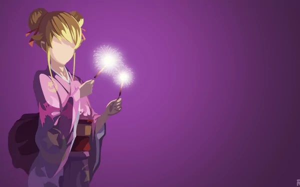 4K Ultra HD anime wallpaper featuring Shinobu Oshino from the Monogatari series, set against a deep purple background with glowing light effects in her hands.
