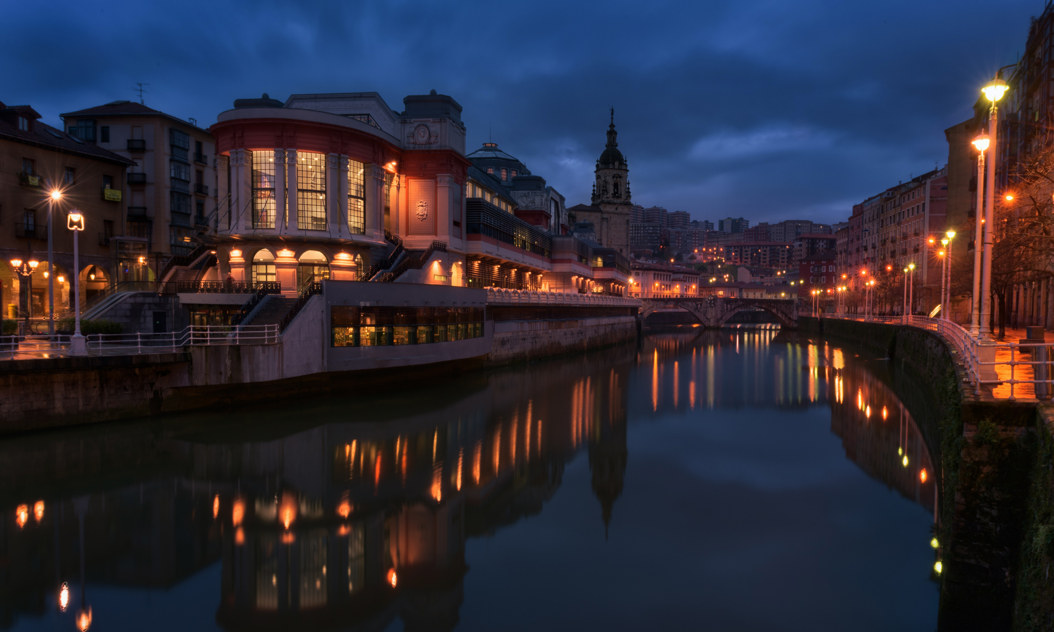Nighttime in Bilbao, Spain