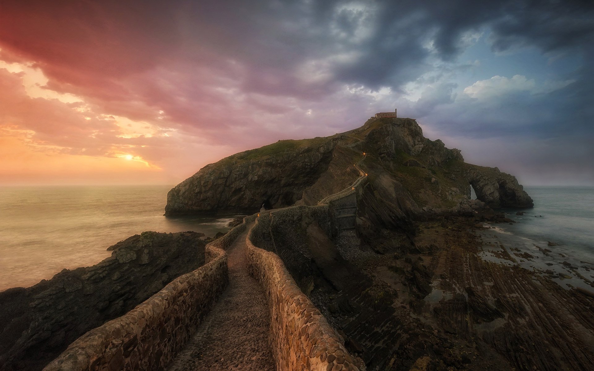 Download Horizon Cloud Sunset Sea Ocean Man Made Path HD Wallpaper