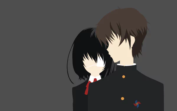 Minimalist HD anime desktop wallpaper featuring Kouichi Sakakibara and Mei Misaki in simple, stylized forms with muted colors and clean lines.