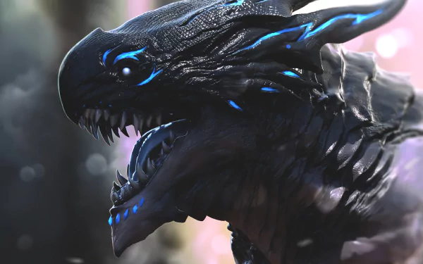 HD desktop wallpaper featuring Acnologia from the anime Fairy Tail. The image showcases a detailed, menacing close-up of the character with glowing blue accents against a blurred background.