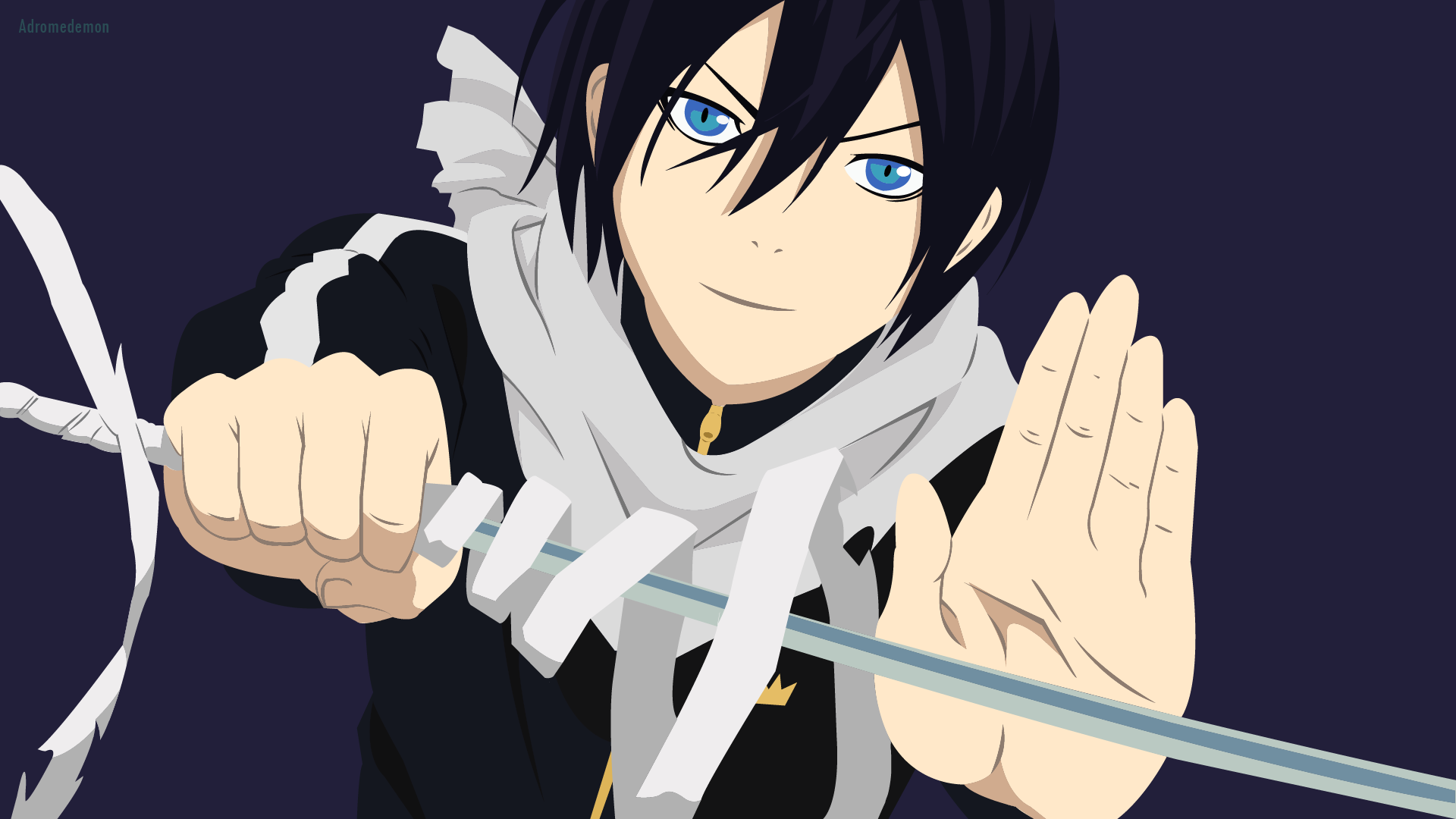 Download Scarf Katana Sword Weapon Black Hair Smile Blue Eyes Yato ...