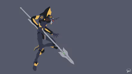 HD PC desktop wallpaper featuring Evangelion Mark-06 from the anime Neon Genesis Evangelion, depicted in a dynamic pose with a spear on a muted background.