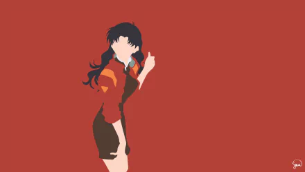 Minimalist HD desktop wallpaper featuring Misato Katsuragi from the anime Neon Genesis Evangelion against a solid red background.