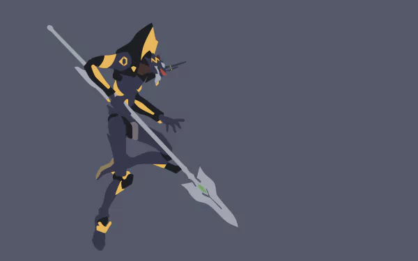 HD PC desktop wallpaper featuring Evangelion Mark-06 from the anime Neon Genesis Evangelion, depicted in a dynamic pose with a spear on a muted background.