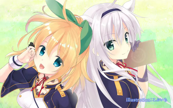 HD desktop wallpaper featuring Sistine Fibel and Rumia Tingel from the anime Rokudenashi Majutsu Koushi to Akashic Records. Bright and colorful background with the characters in a charming pose.