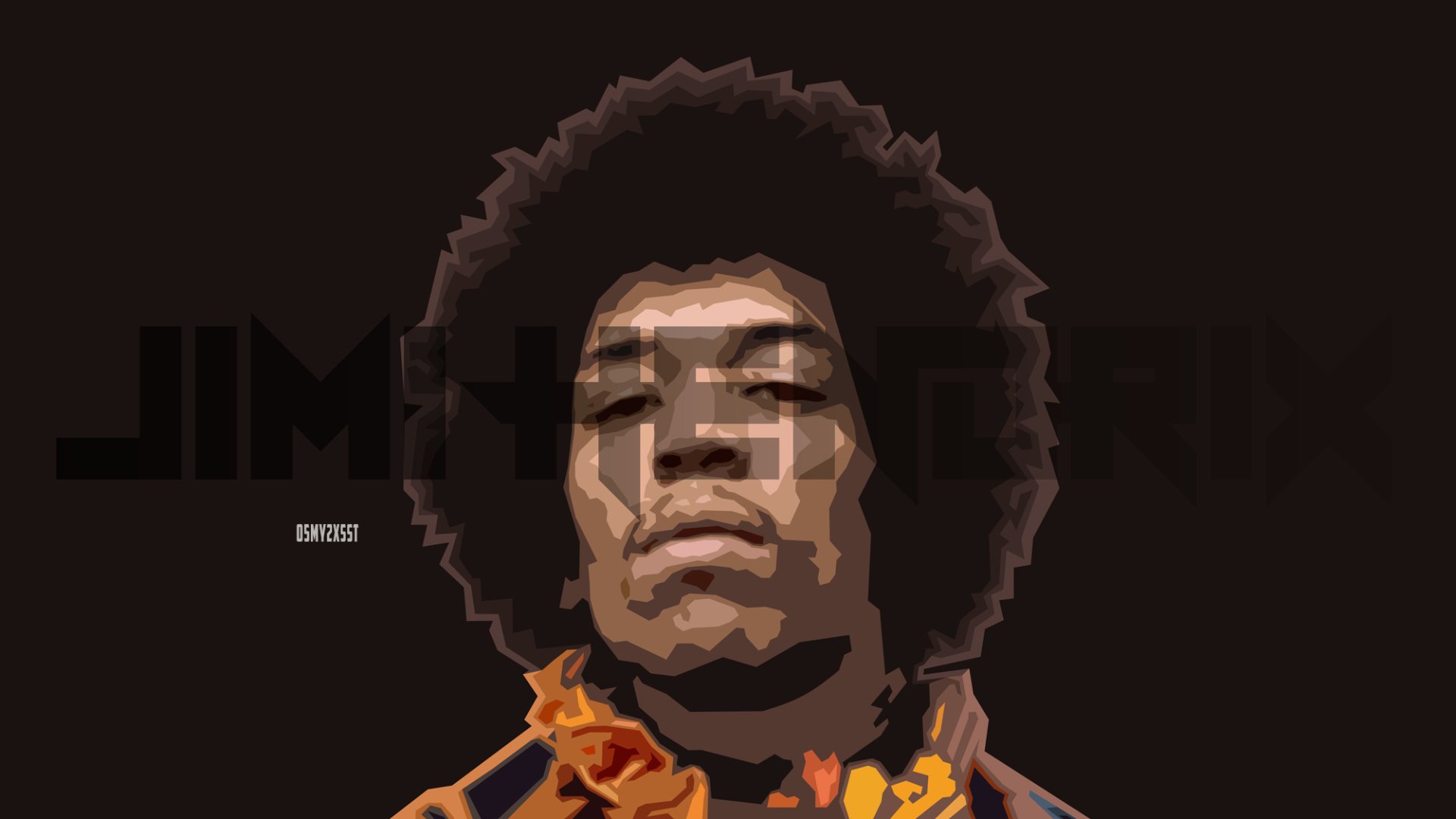 Geometric HD portrait of guitarist Jimi Hendrix, capturing the iconic musician in a stylized, modern art wallpaper design.
