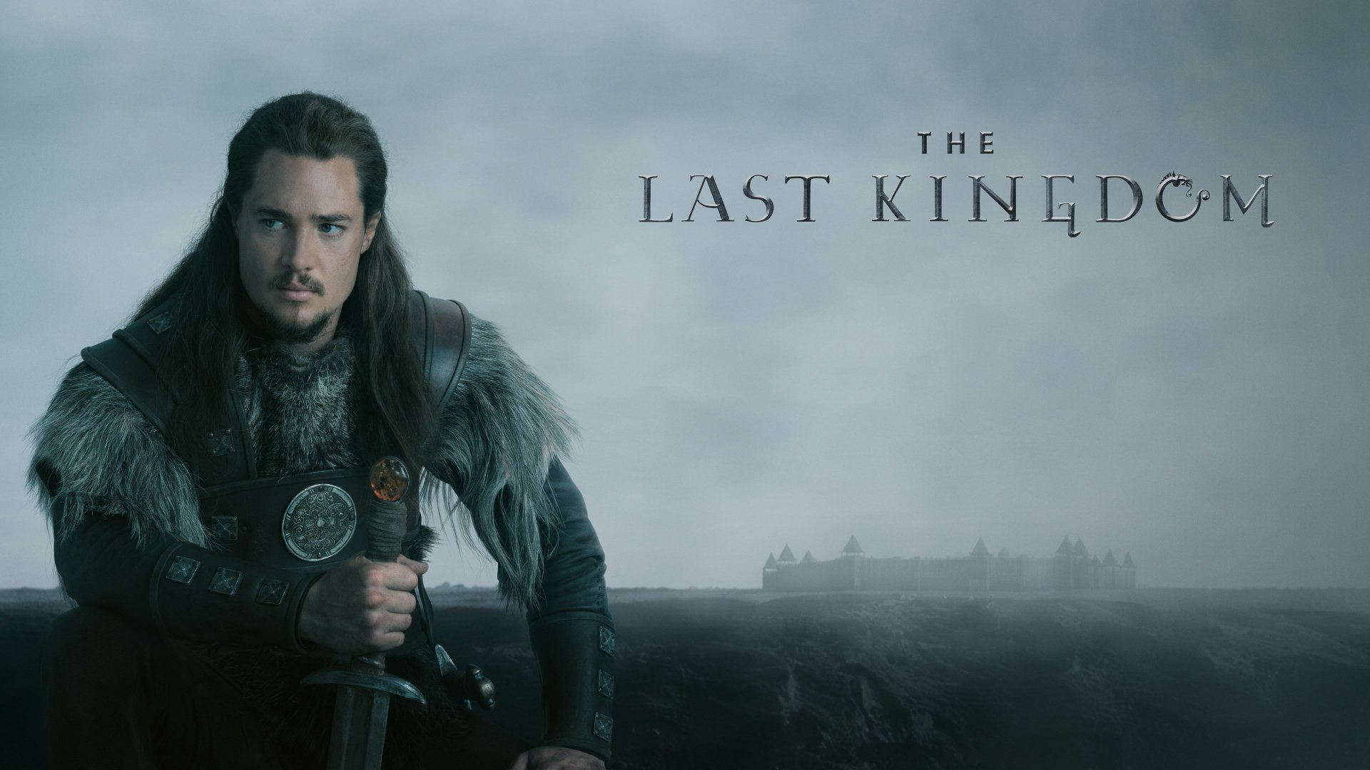 4K Ultra HD PC desktop wallpaper featuring a warrior from the TV show The Last Kingdom, set against a misty, medieval backdrop with the show’s title displayed.