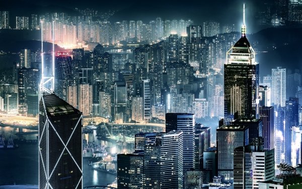 Man Made Hong Kong Cities China Night City Light Cityscape Building Skyscraper HD Wallpaper | Background Image