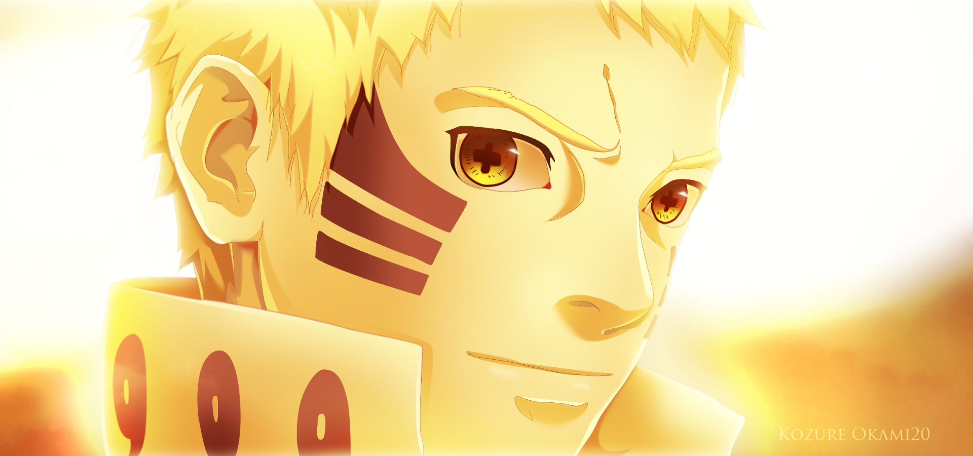 A dynamic HD desktop wallpaper featuring Naruto Uzumaki from the anime Boruto, showcasing his determined expression and iconic markings against a bright background.