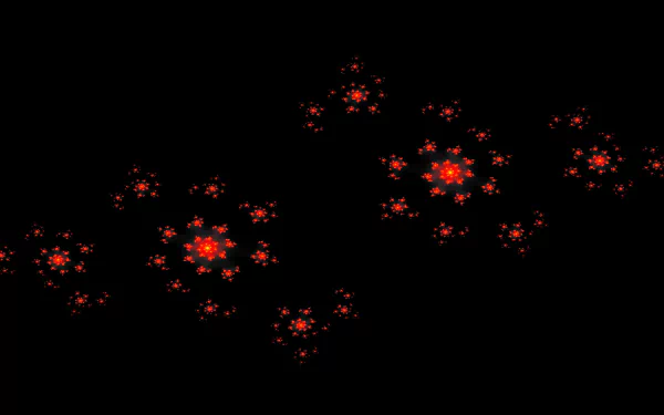 Abstract Julia Set fractal in deep red against a black background, created as a simple 8K Ultra HD PC desktop wallpaper and background.