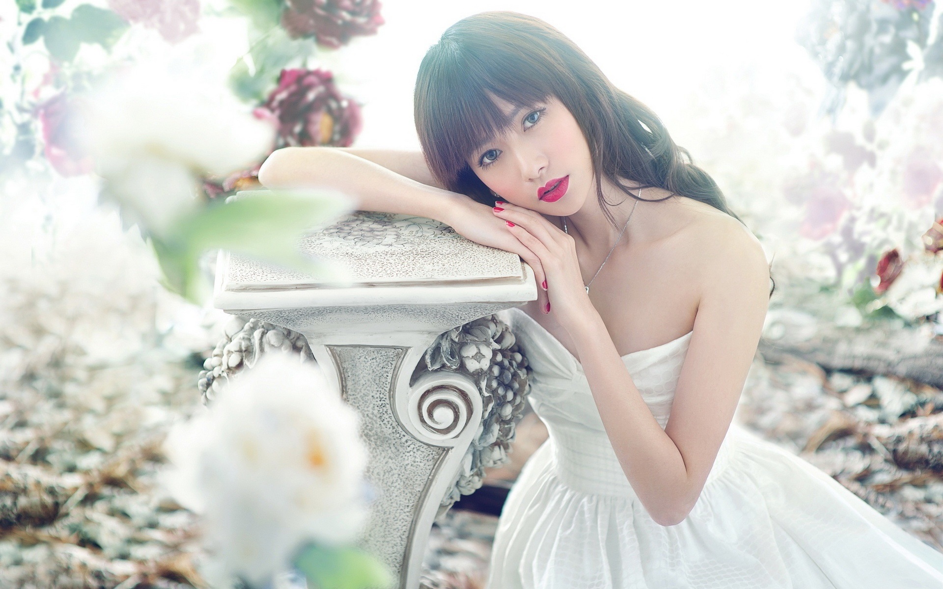 White dress asian girl HD wallpapers