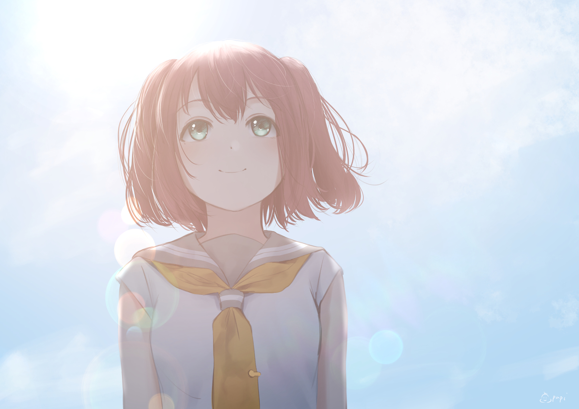 HD PC desktop wallpaper of Ruby Kurosawa from Love Live! Sunshine!! — anime portrait of her in a school uniform, bathed in soft sunlight against a clear sky.