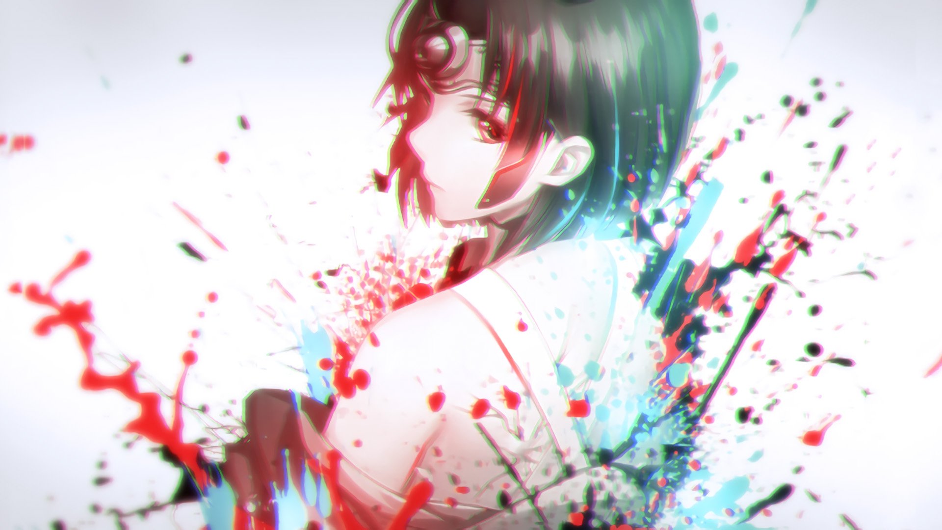 HD desktop wallpaper featuring Mumei from the anime Kabaneri of the Iron Fortress. The image showcases an artistic, colorful design with abstract elements.