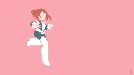 4K Ultra HD desktop wallpaper featuring Ochaco Uraraka from the anime My Hero Academia in a dynamic pose against a pink background.