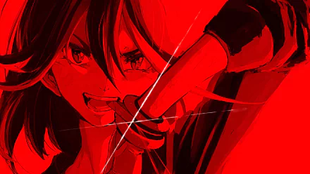 HD PC desktop wallpaper featuring Ryūko Matoi from the anime Kill La Kill, depicted in dynamic red tones with an intense expression.