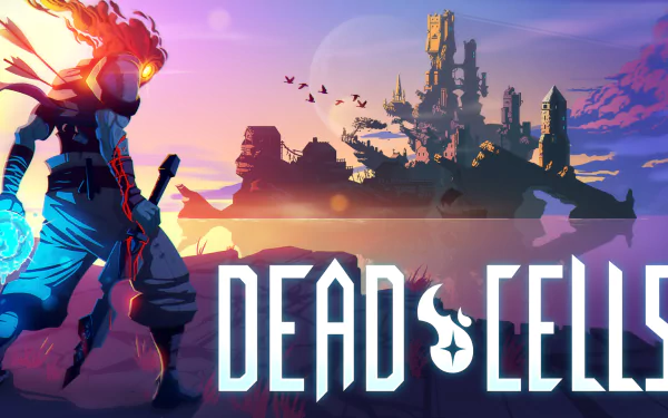 HD desktop wallpaper featuring the protagonist from Dead Cells with a vibrant backdrop and game logo.