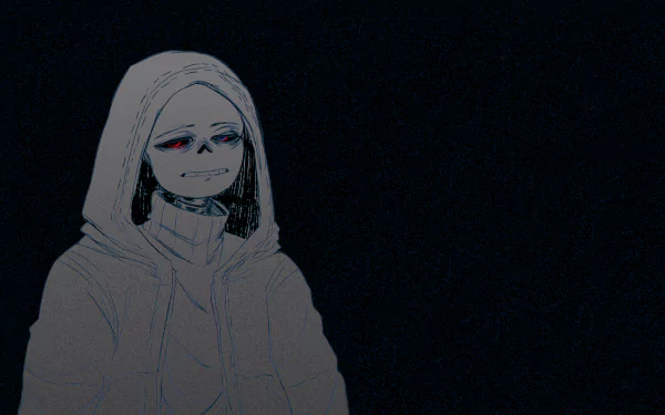 HD desktop wallpaper of Sans from the video game Undertale, showing him in a hoodie with a dark background.