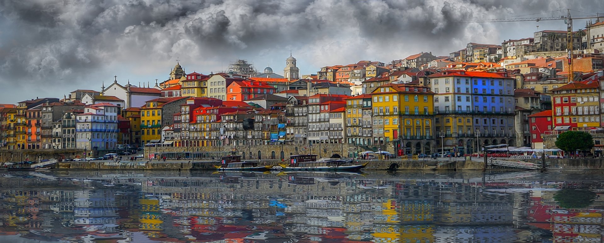 Download Reflection Cloud Lake Portugal Colorful House Town Man Made Porto HD Wallpaper