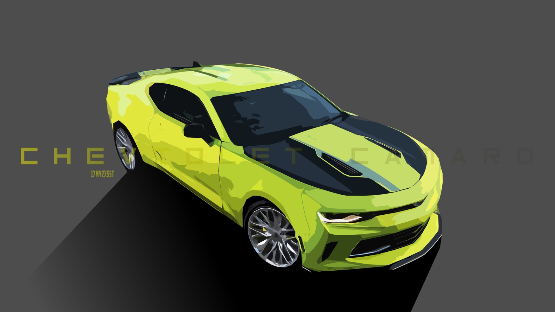 HD desktop wallpaper featuring a sleek, yellow Chevrolet Camaro. The vehicle is showcased from an overhead perspective, highlighting its dynamic design and sporty aesthetics.