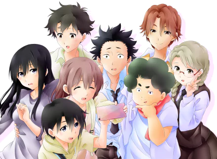 Miyoko Sahara Naoka Ueno Tomohiro Nagatsuka Yuzuru Nishimiya Miki Kawai Shouya Ishida Shouko Nishimiya Anime A Silent Voice HD Desktop Wallpaper | Background Image