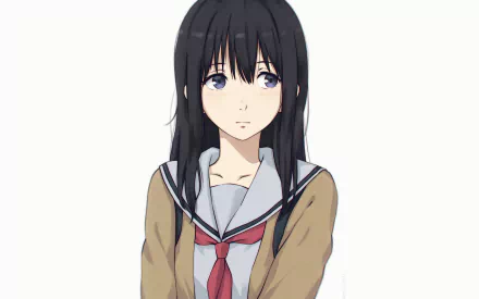 HD anime desktop wallpaper featuring Naoka Ueno from A Silent Voice, showcasing her in a school uniform with a calm, neutral expression.