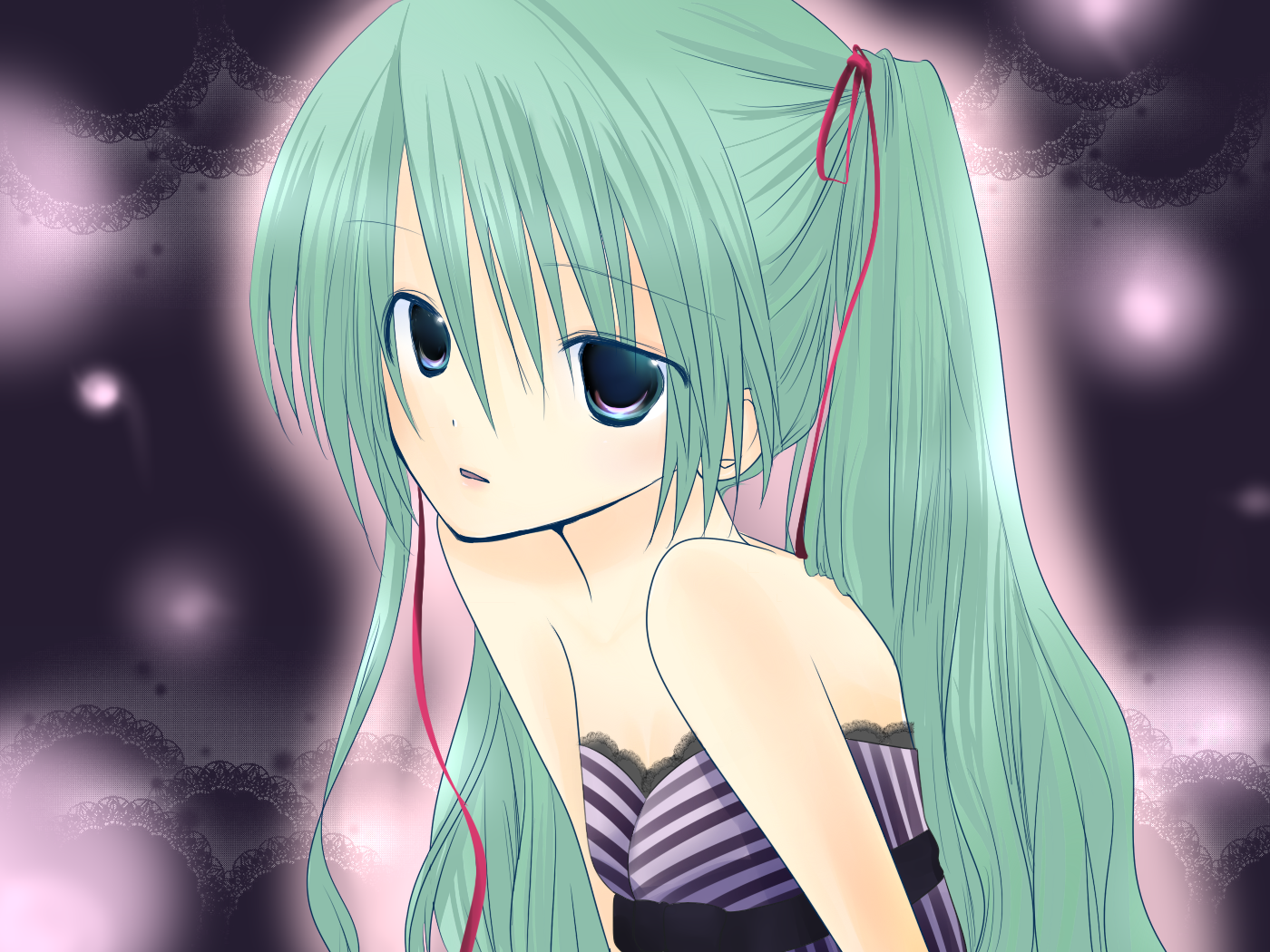 Smiling Hatsune Miku with colorful background
