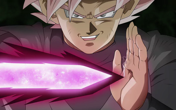 Black Goku from Dragon Ball Super unleashes a glowing pink energy attack in this 4K Ultra HD anime desktop wallpaper.