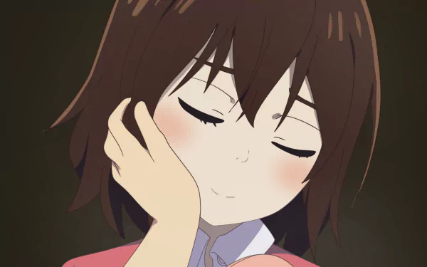 Close-up HD anime desktop wallpaper of Kayo Hinazuki from Erased, featuring her with closed eyes and a gentle expression against a dark background.