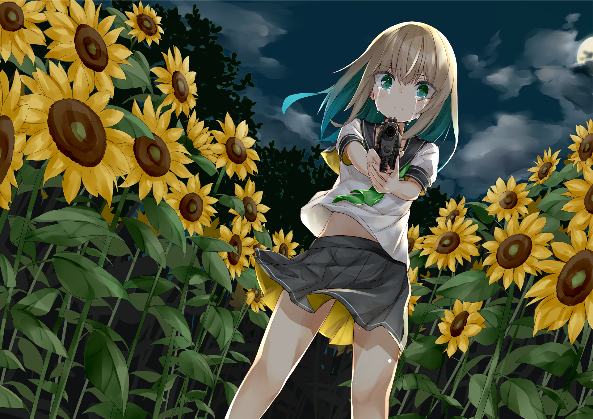 Download Anime Original Gun Night Sunflower Summer Tears Anime Night ...
