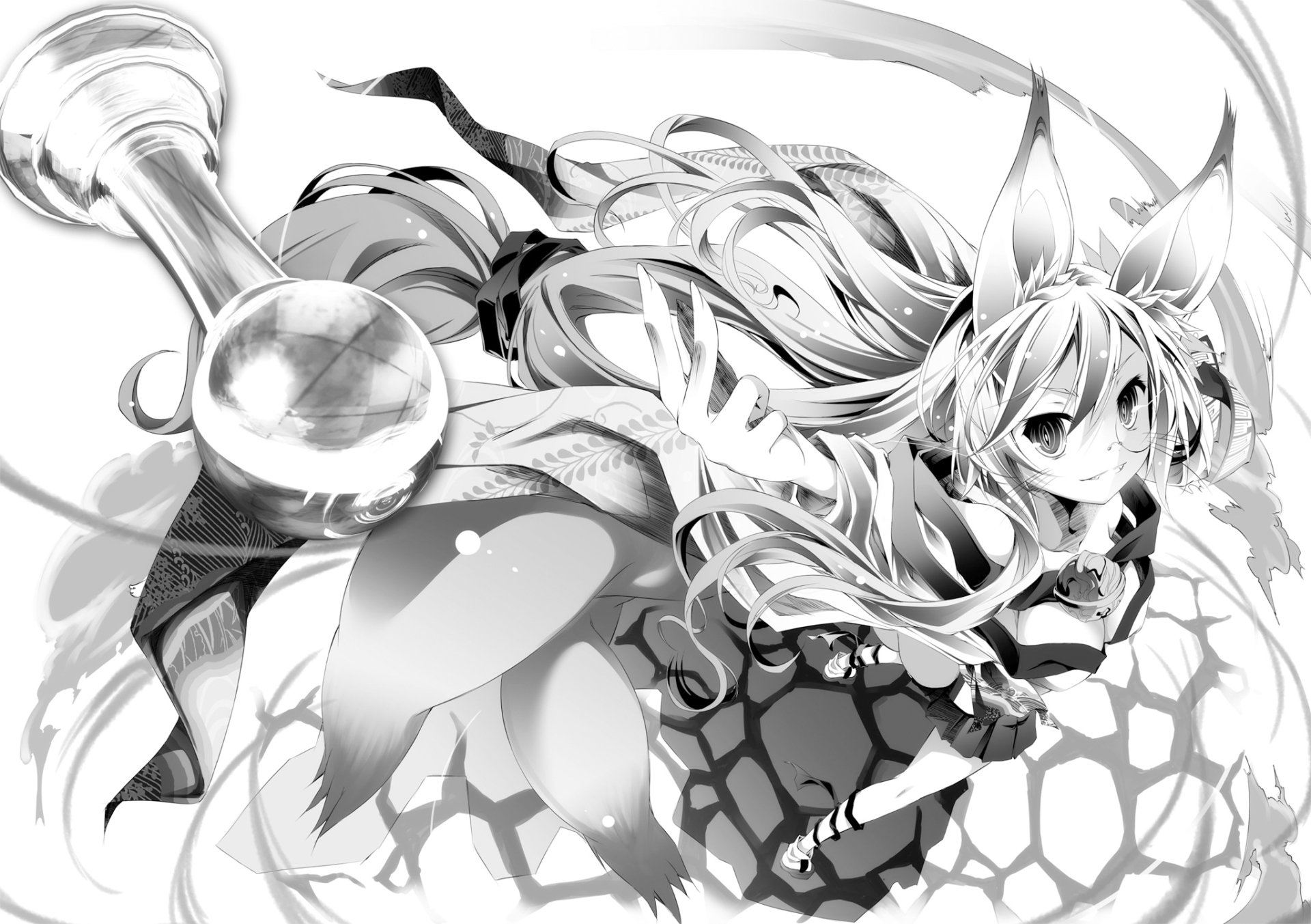 HD PC desktop wallpaper featuring Miko from the anime No Game No Life in dynamic action pose with detailed hair and costume elements.