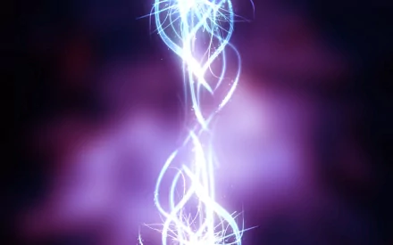 Abstract CGI fractal with glowing white shapes and vibrant purple and blue textures, creating a cool, dynamic light effect for an HD PC desktop wallpaper background.