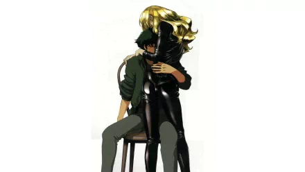 Spike Spiegel and Julia from Cowboy Bebop share an intimate moment in this HD anime wallpaper, capturing the essence of their complex relationship.