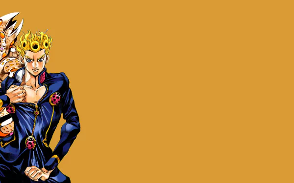 HD desktop wallpaper featuring Giorno Giovanna with his Stand, Golden Experience Requiem, from JoJo's Bizarre Adventure: Golden Wind, portrayed in vibrant anime style.