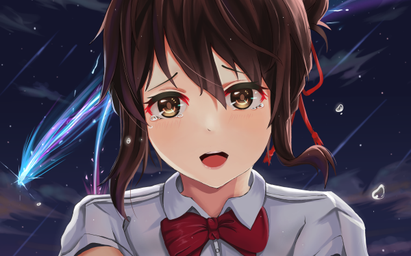 Anime Your Name. Mitsuha Miyamizu Face Tears Brown Eyes Brown Hair HD Wallpaper | Background Image