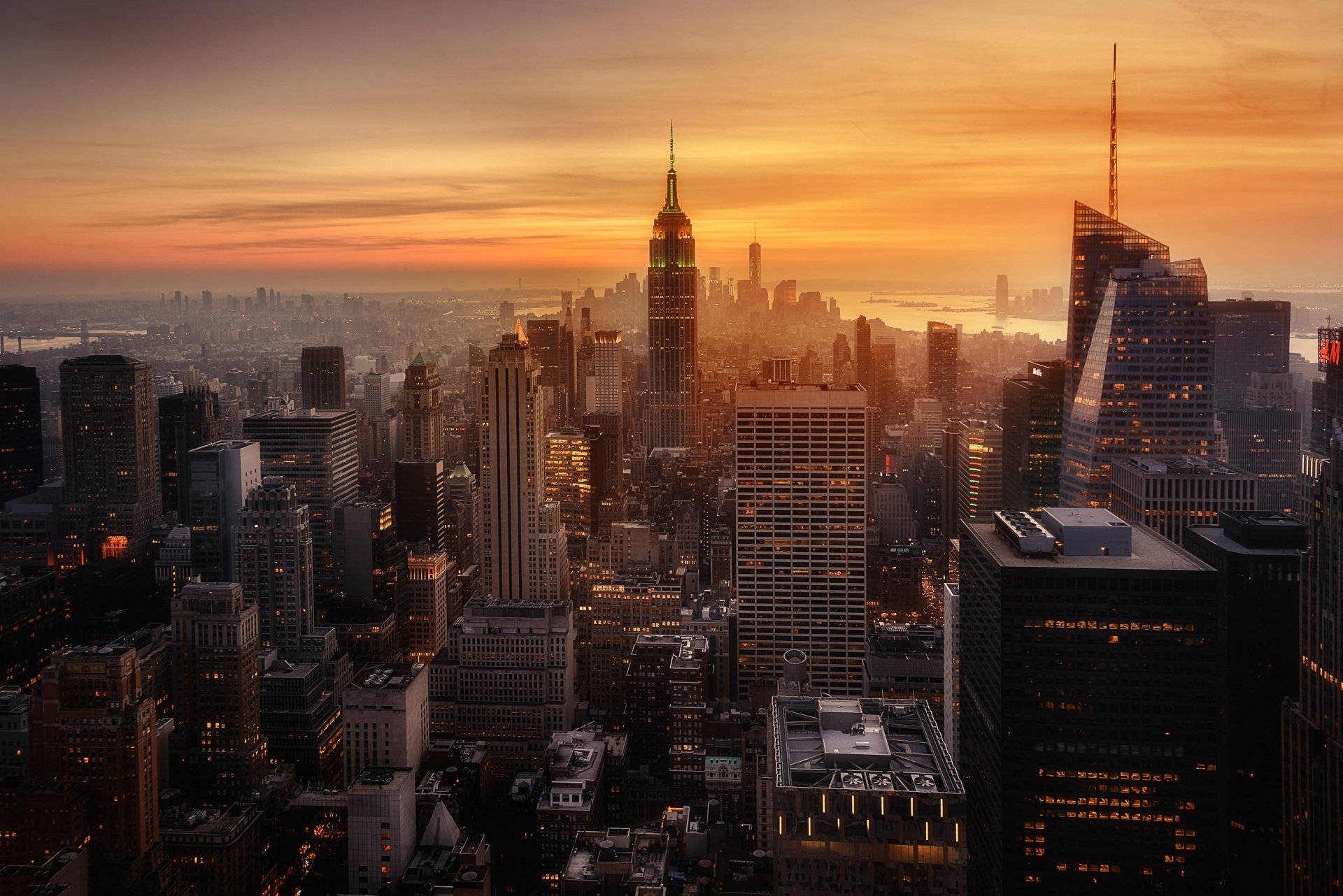 Download Sunset Cityscape Empire State Building Skyscraper Building