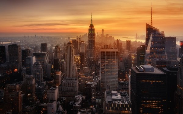 Man Made New York Cities United States USA City Building Skyscraper Empire State Building Cityscape Sunset HD Wallpaper | Background Image