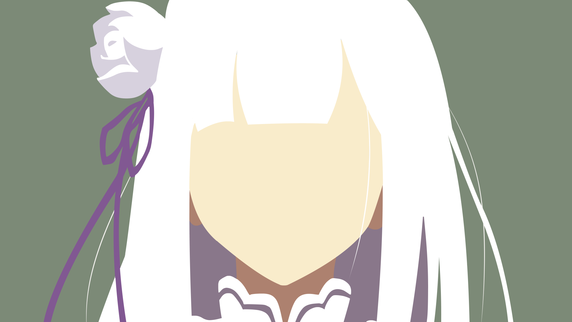 Minimalist 8K Ultra HD anime wallpaper of Emilia from Re:Zero - Starting Life in Another World, featuring simple lines and soft colors on a muted background.