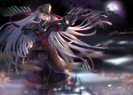 HD desktop wallpaper featuring Gunpuku no Himegimi from the Anime Re:Creators, depicting the character in battle-ready attire holding a gun.