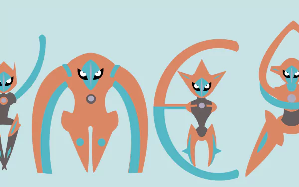 HD desktop wallpaper featuring the Pokémon Deoxys in its various forms with a blue background.