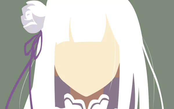 Minimalist 8K Ultra HD anime wallpaper of Emilia from Re:Zero - Starting Life in Another World, featuring simple lines and soft colors on a muted background.