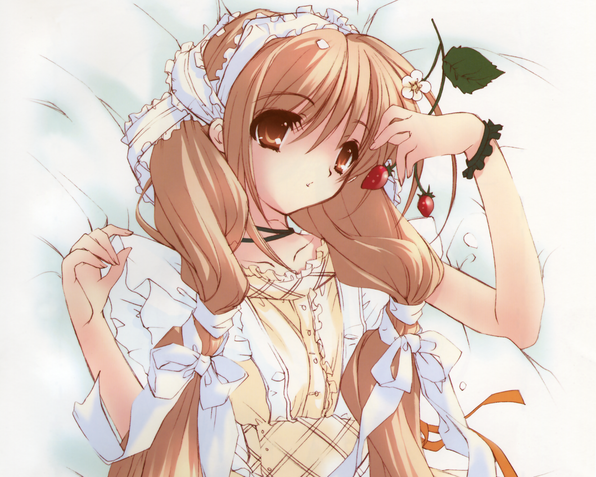 Download Ribbon Apron Strawberry Long Hair Blonde Anime Original HD Wallpaper by Ito Noizi