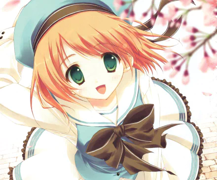 cherry blossom hat green eyes short hair brown hair Anime Original HD Desktop Wallpaper | Background Image