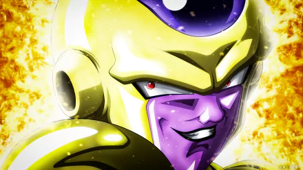 HD desktop wallpaper of Frieza from Dragon Ball Super, showcasing the anime character in vivid golden armor with a dynamic background.