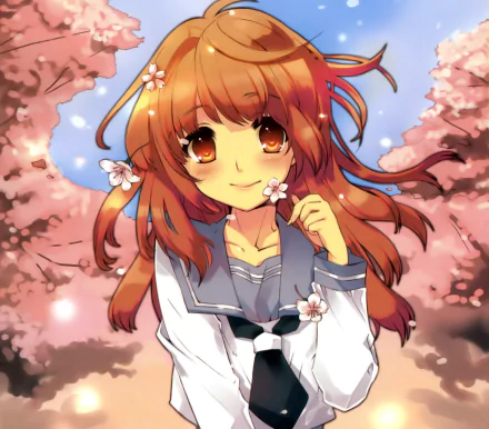 smile brown eyes brown hair long hair flower Anime girl anime girl HD Desktop Wallpaper | Background Image