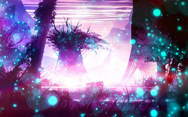 Fantasy Landscape Nature Tree Light Purple Blue HD Wallpaper | Background Image