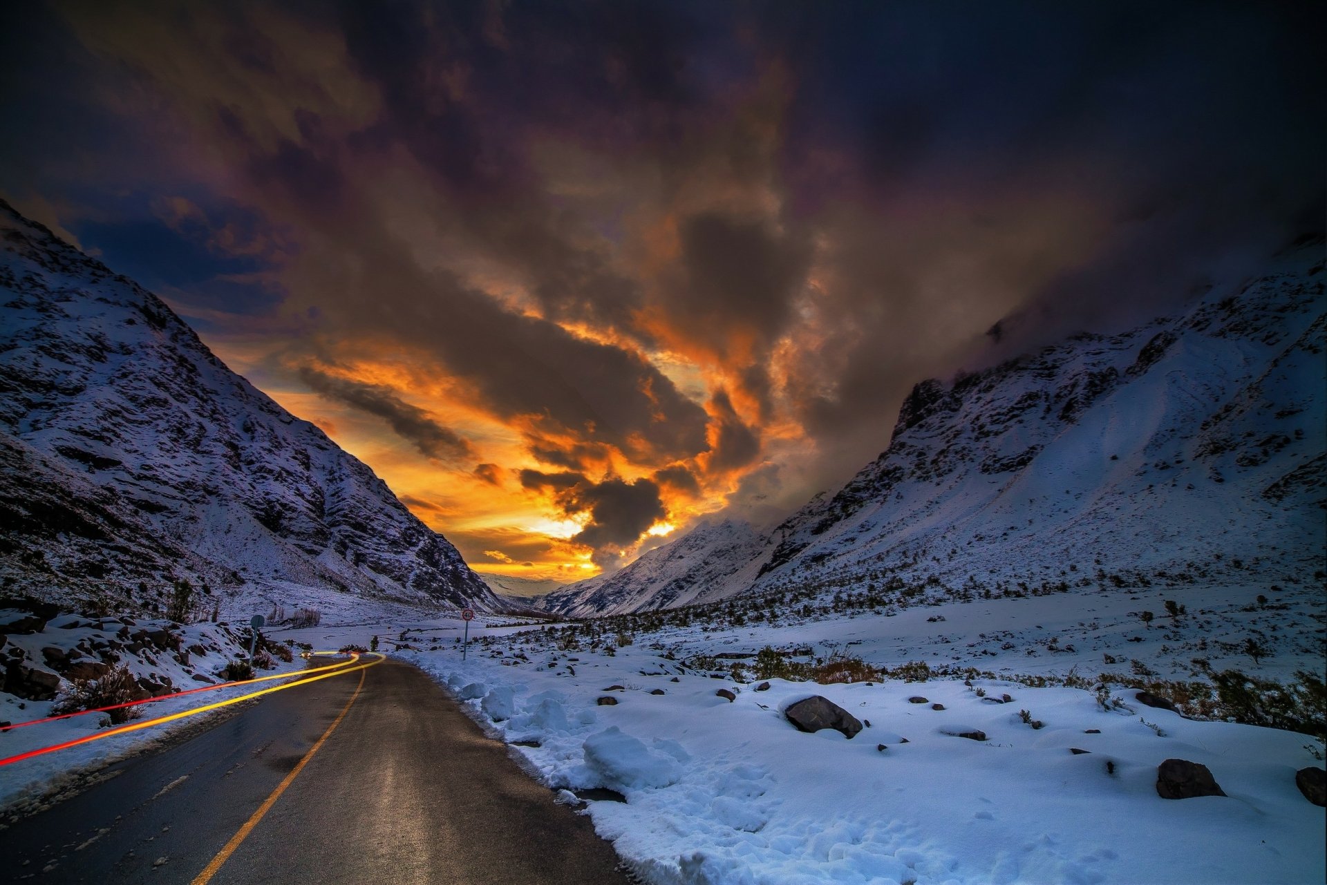 Download Cloud Sunset Sky Snow Winter Man Made Road Winter Sunset HD ...
