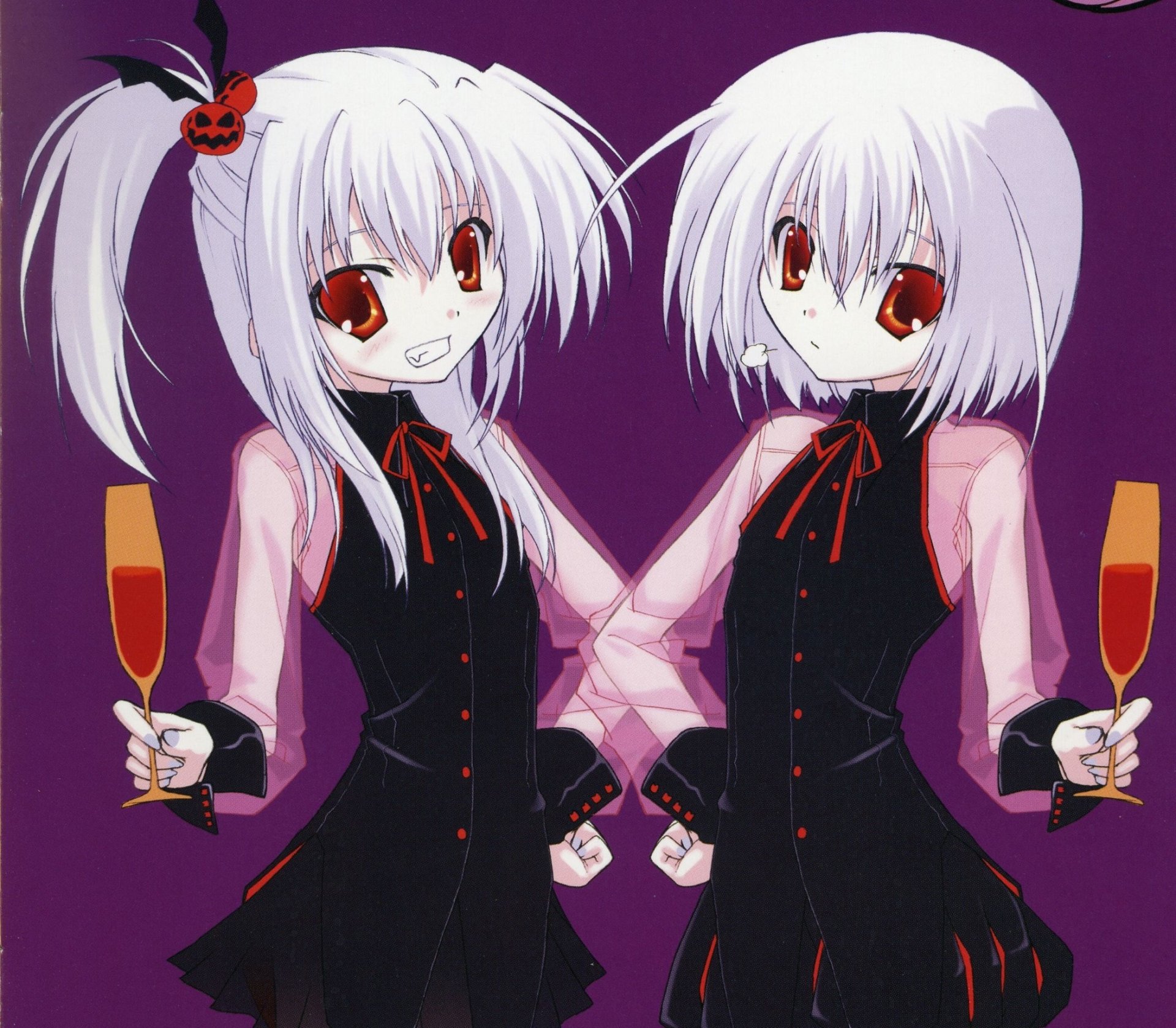 Download Blush Red Eyes Twins Smile Short Hair White Hair Anime Original HD Wallpaper by Kokonobi