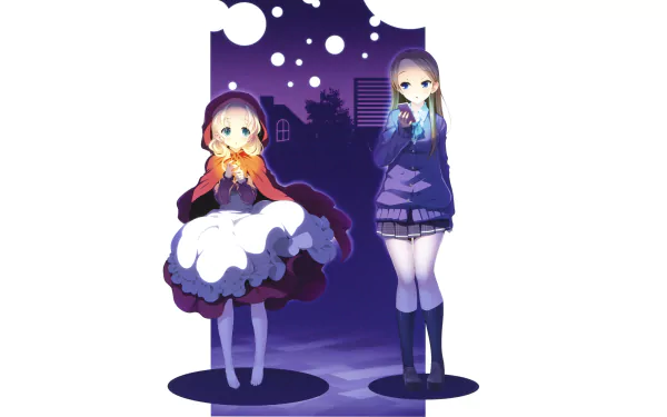 blonde long hair cloak brown hair blush blue eyes Anime Original HD Desktop Wallpaper | Background Image